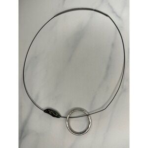 925 Sterling Silver Wire Choker Necklace Iridescent Pearl Ring Minimalist 17in